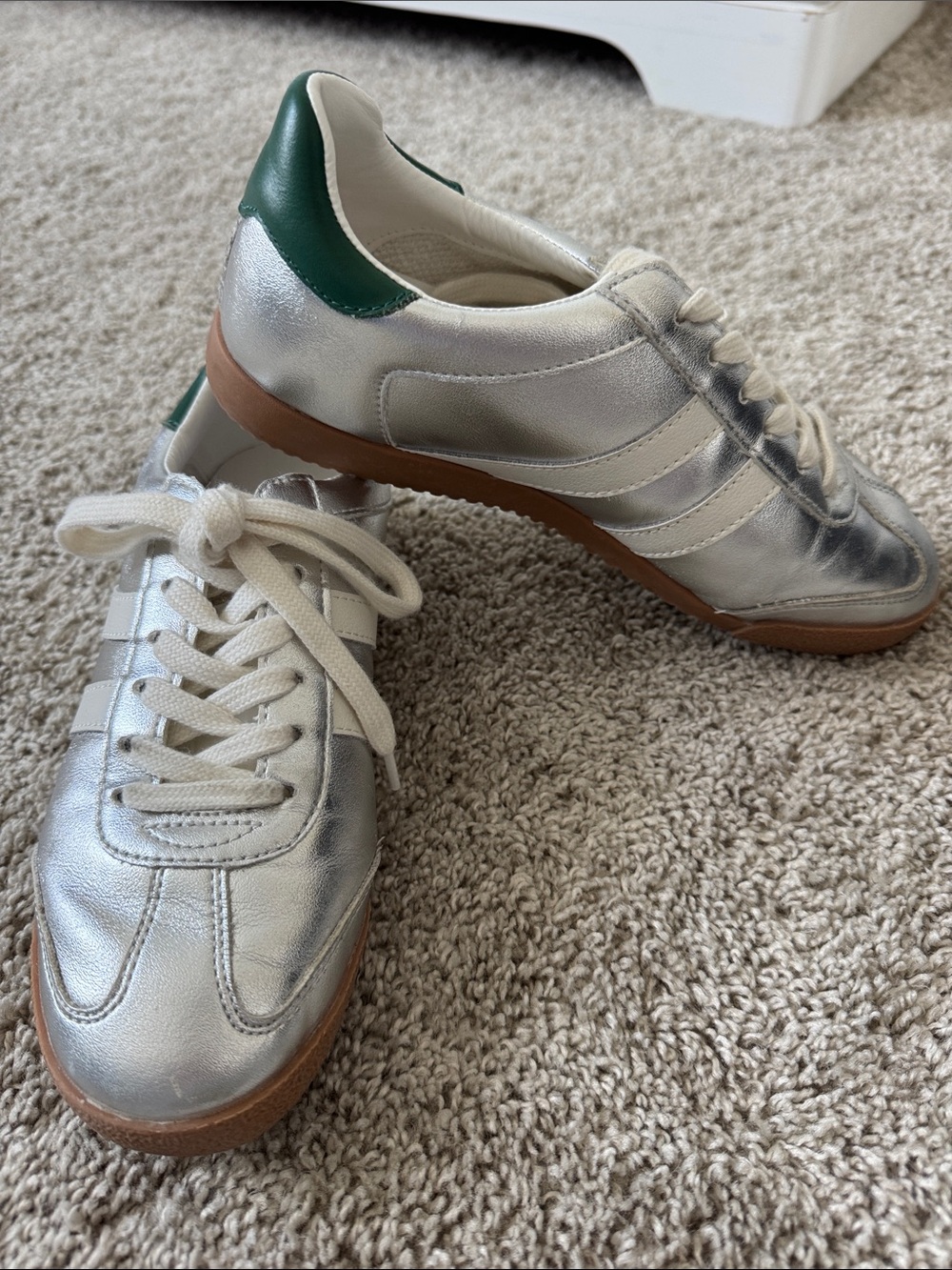 Steve Madden Metallic Silver Sneakers with Green Heel